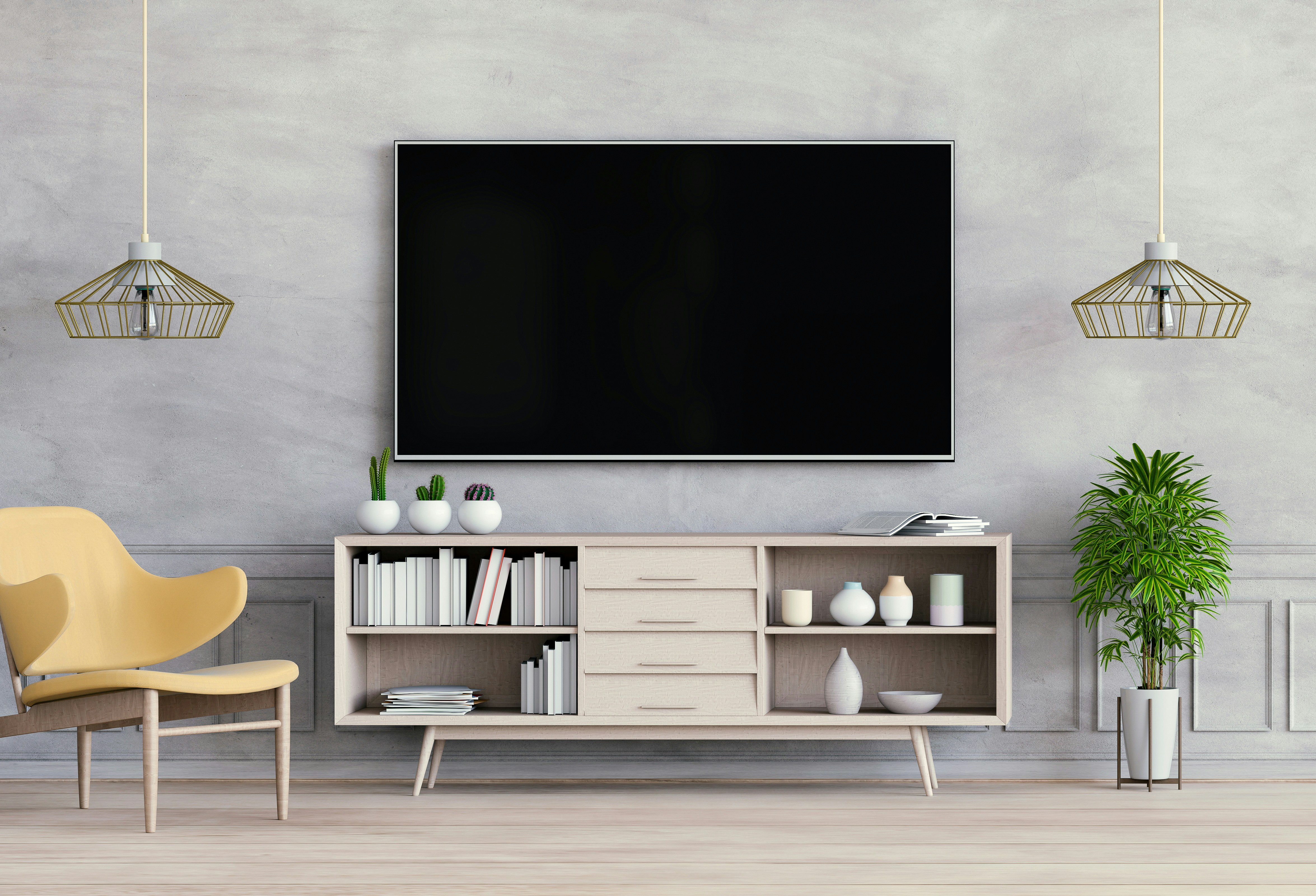 Projector for home entertainment, lifestyle, movies projector, hd laser projector by TV Brands a room with a tv and shelves